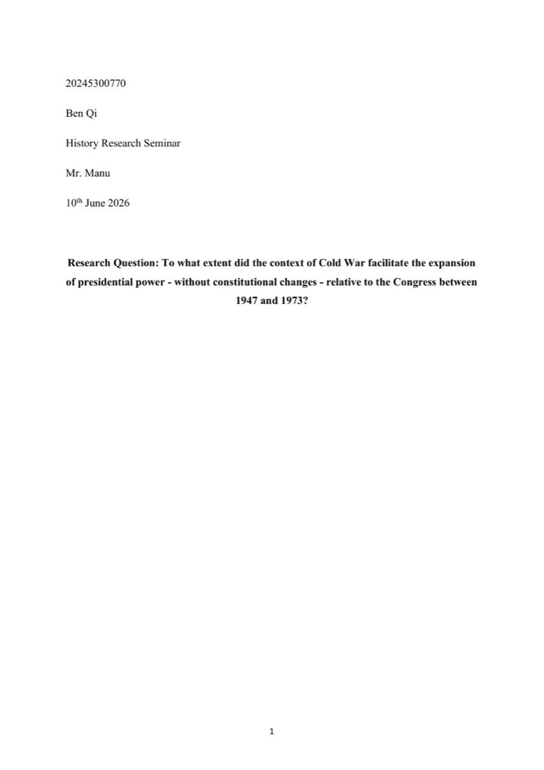 First page of the Presidential Power research paper