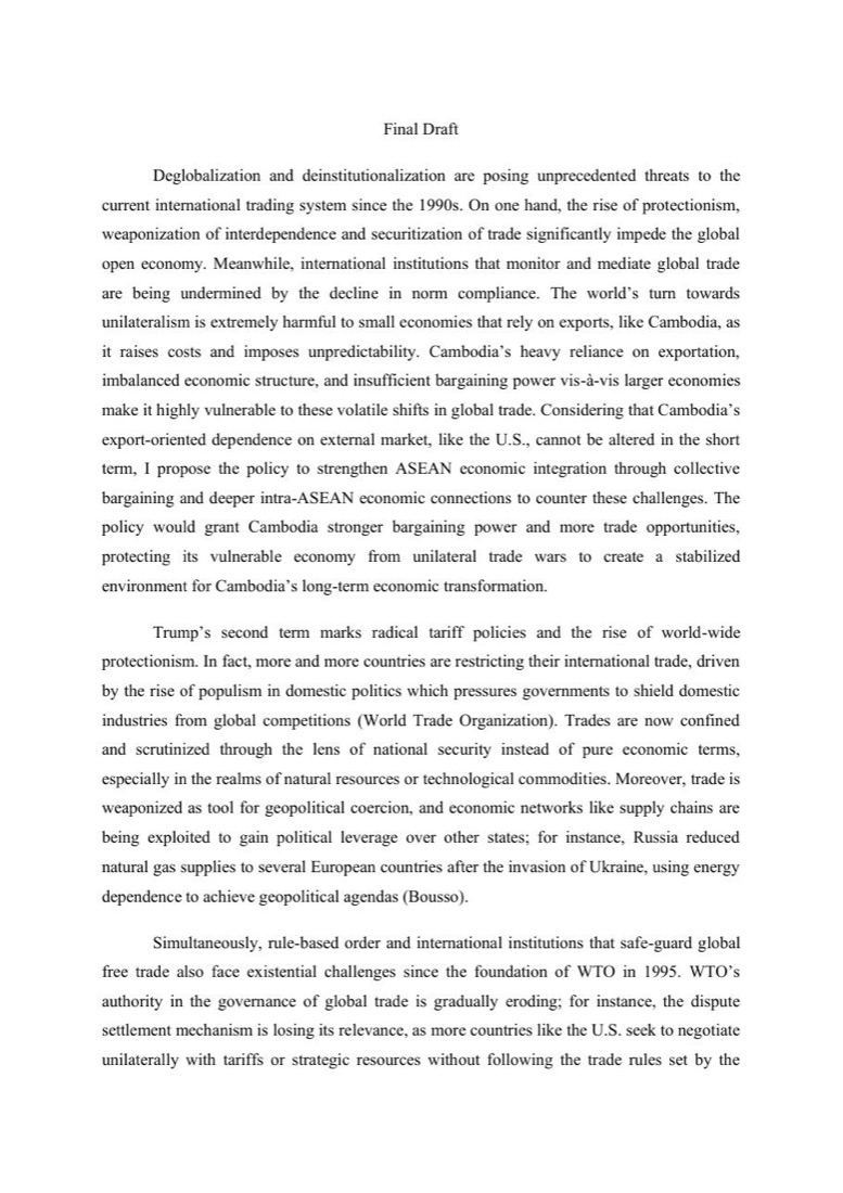 First page of the Cambodia trade security research paper